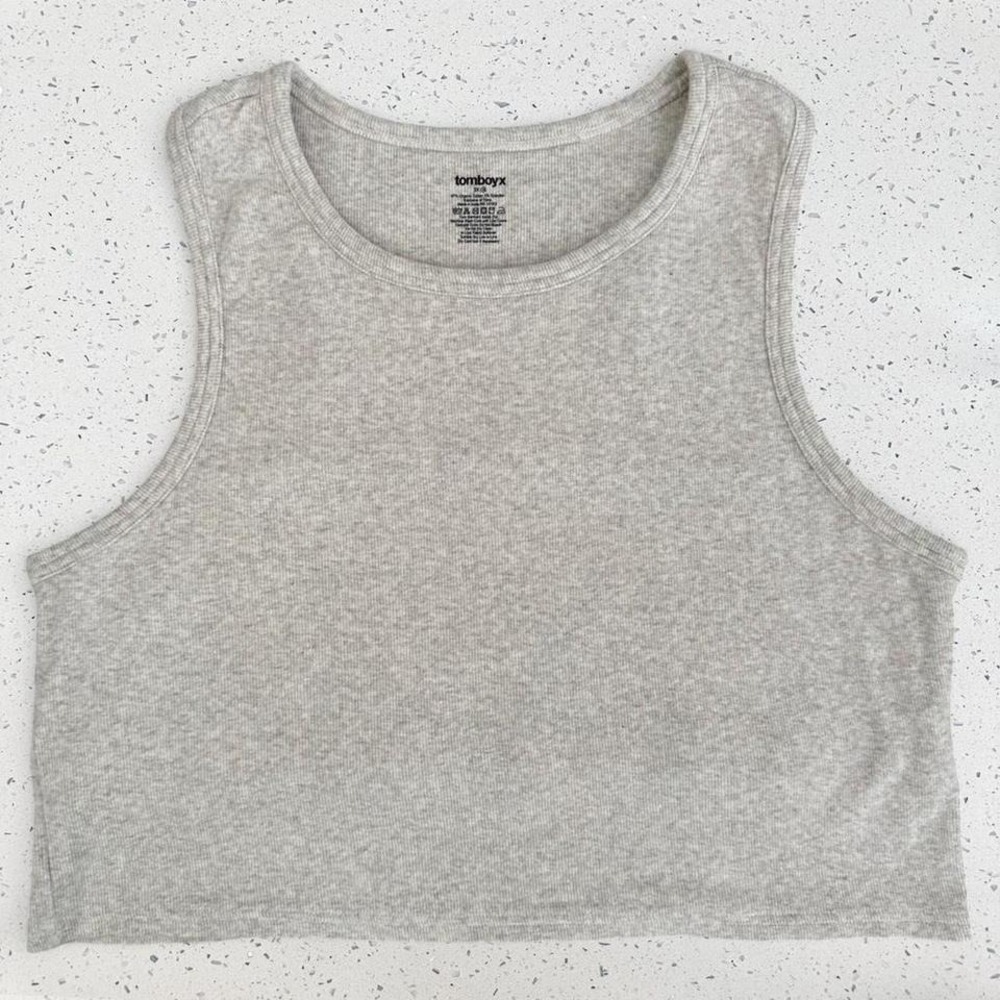 TomboyX Womens 3X Heather Oatmeal Gray Ribbed Organic Cotton Tank Top Racerback